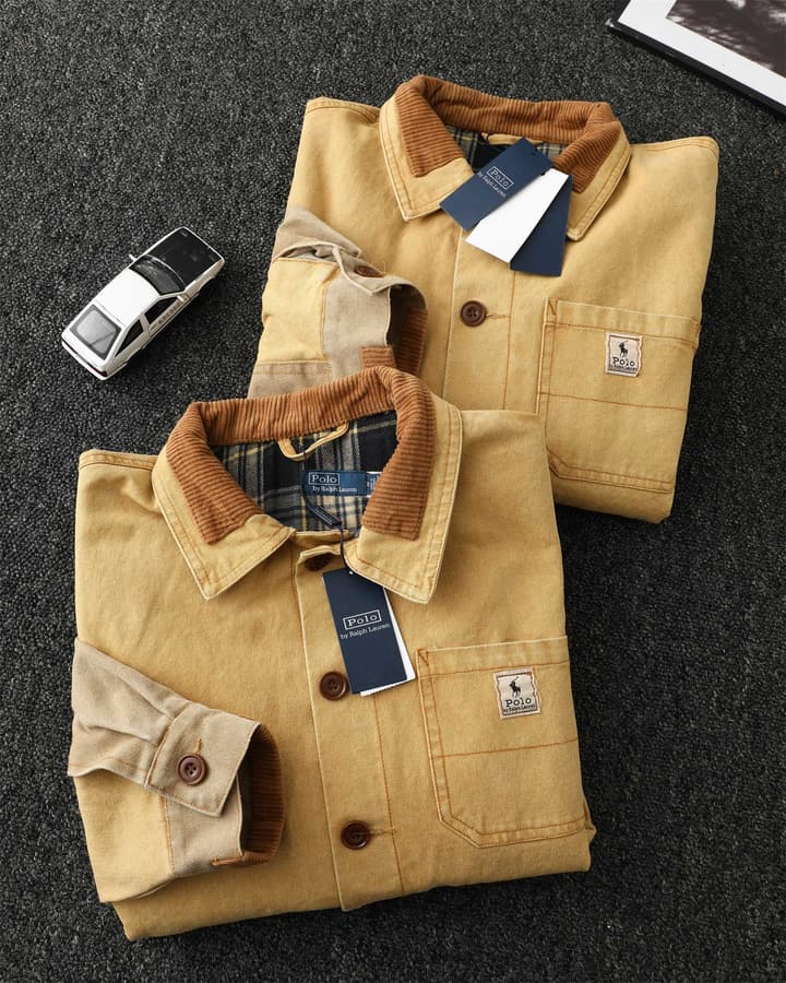 Ralph Lauren Barn Washed Distressed Jacket – 2025 Spring New in Classic Mustard Tan