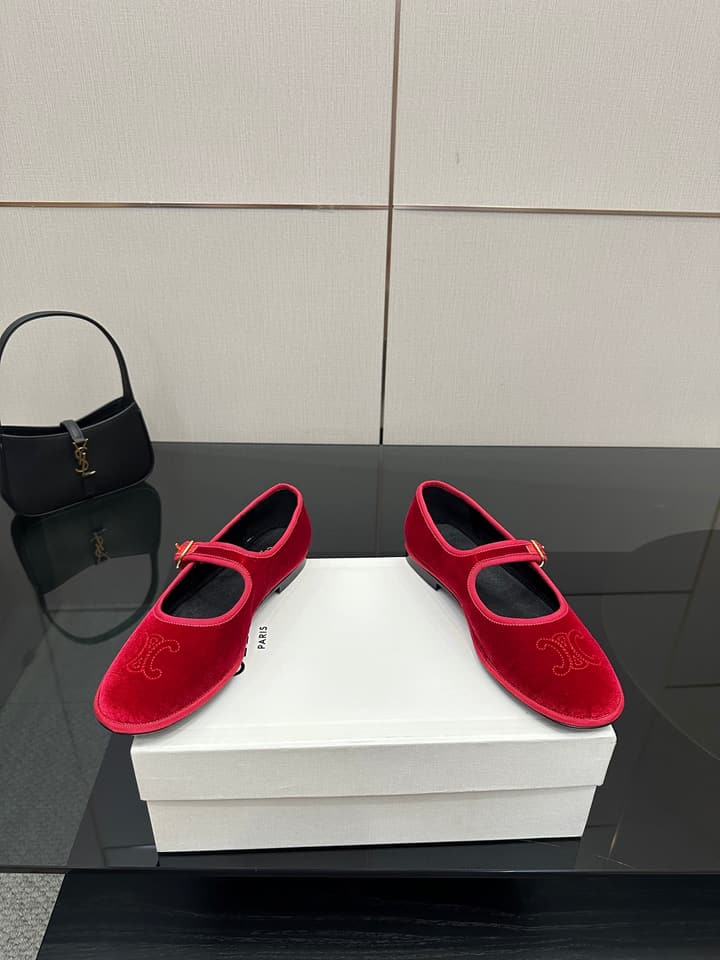 Celine Velvet Mary Jane Flats – 25 Collection in Black Velvet