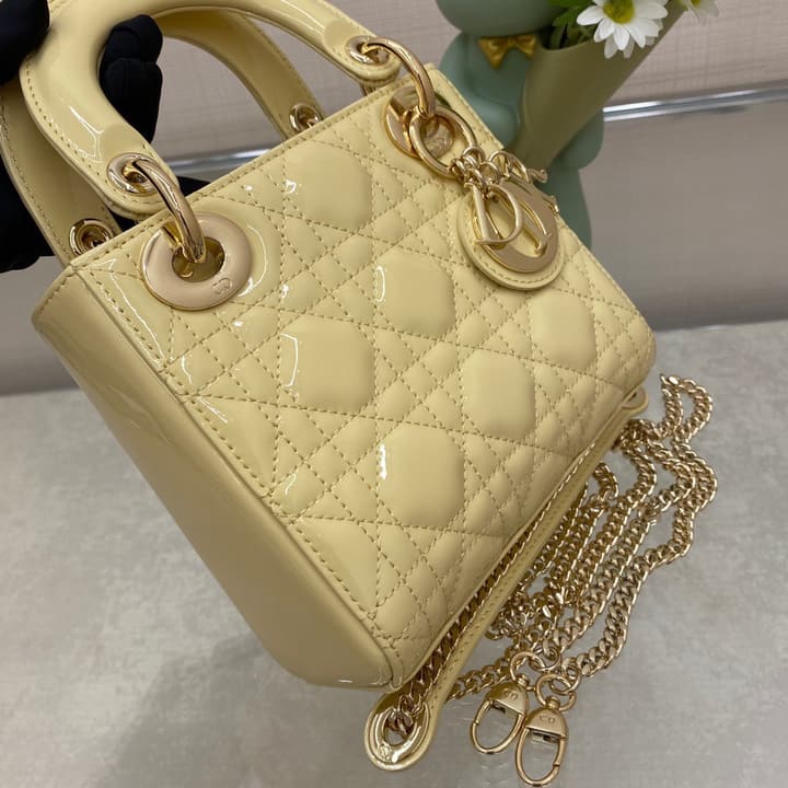Dior Lady Dior Mini Patent Crossbody Bag in Cherry Red Patent
