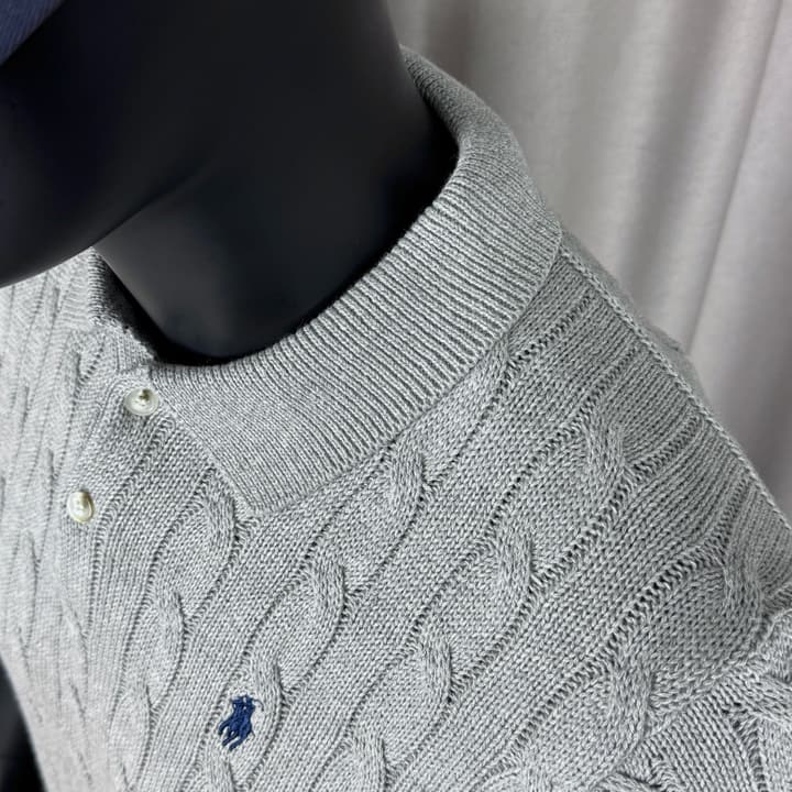 Ralph Lauren Classic Cable Knit Polo Sweater in Black