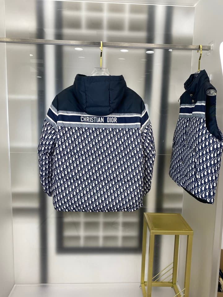 Dior Full Print Jacquard Reversible Puffer Jacket – 25FW in Dark Blue Jacquard Logo Print