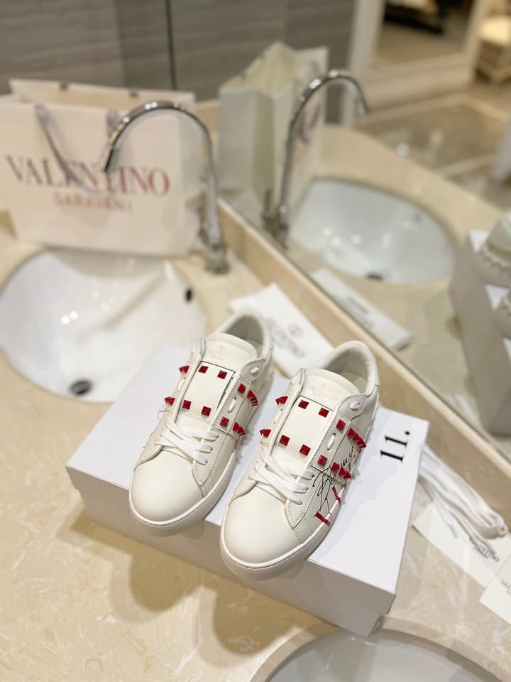 Valentino Classic Couple's Sneakers in White With Bold Red Graphic