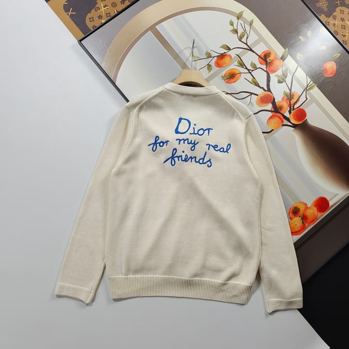 Dior CD Letter Embroidered Knit Cardigan – 2025 Fall in Cream Beige