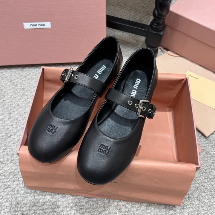 Miu Miu Pointed-Toe Mary Jane Ballet Flats – 2026 Runway Collection