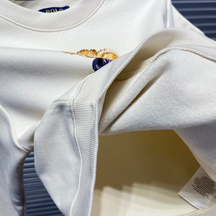 Ralph Lauren Luxury Kids Fleece-Lined Bear Crewneck Sweatshirt – Kids Collection in Light Apricot Bear Sweatshirt