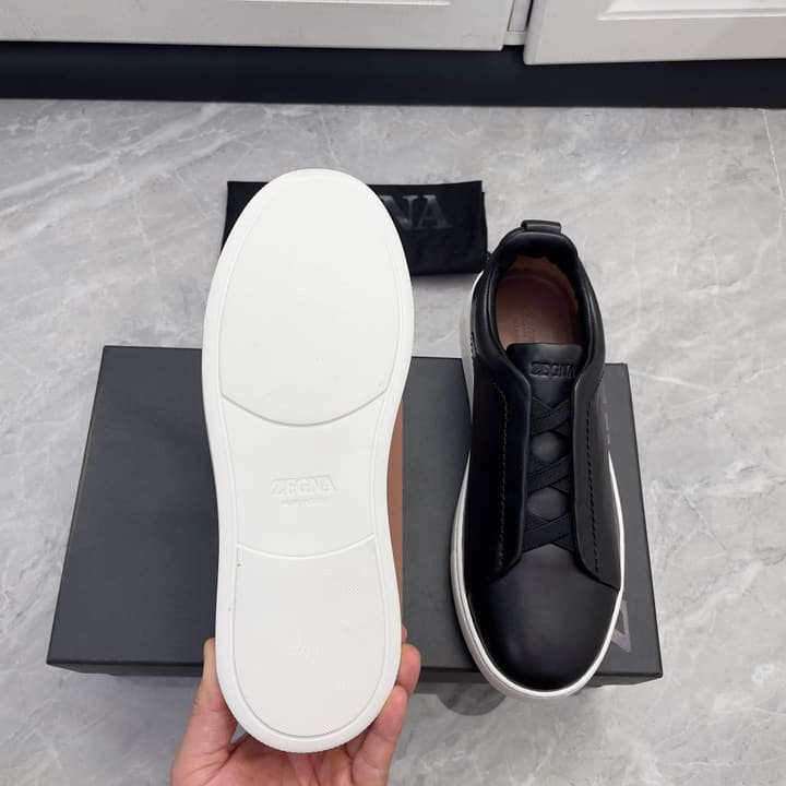 Zegna Triple Stitch Low-Top Sneakers in Navy Blue