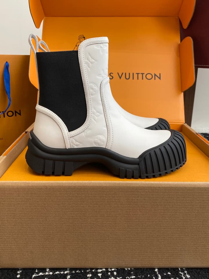 Louis Vuitton Runway Slip-On Ankle Boots – New Collection in Beige