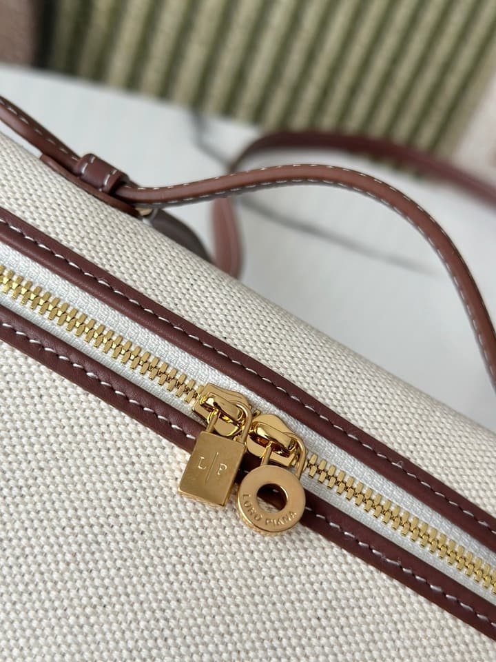 Loro Piana L19 Canvas Crossbody Bag – Spring/Summer Resort Collection in Beige Canvas With Burgundy Trim