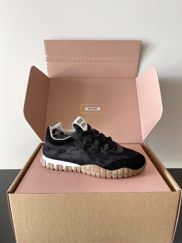 Miu Miu Latest Lace Retro Mary Jane Sneakers in Black
