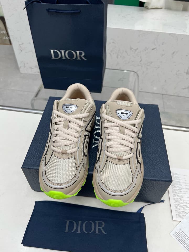 Dior B30 Unisex Mesh and Leather Sneakers in Navy Blue And Grey