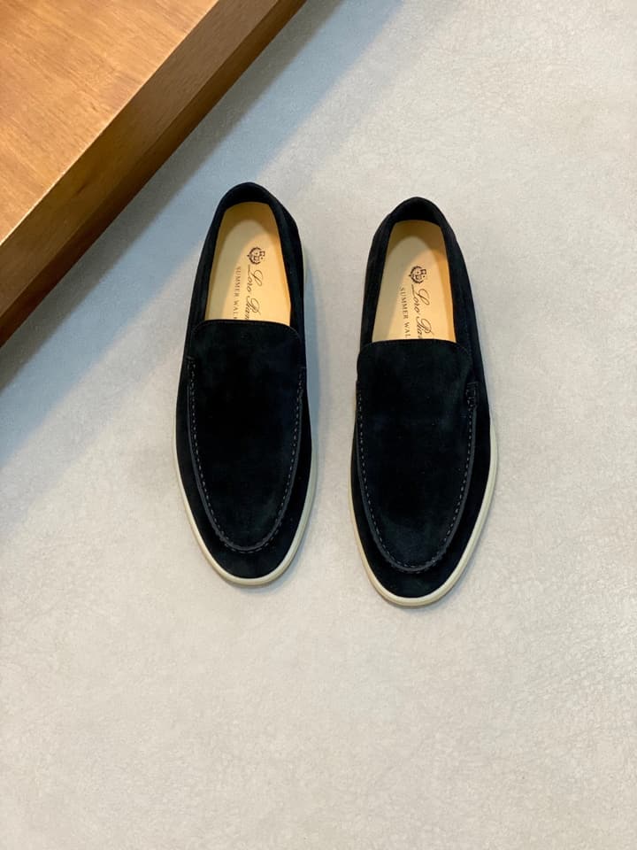 Loro Piana Suede Leather Slip-On Loafers in Black Suede