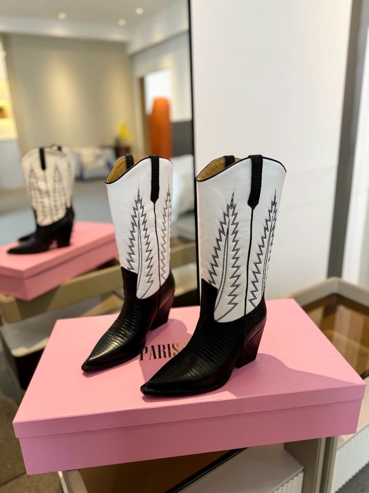 Paris Texas Suede Embroidered Knee-High Boots in All Black
