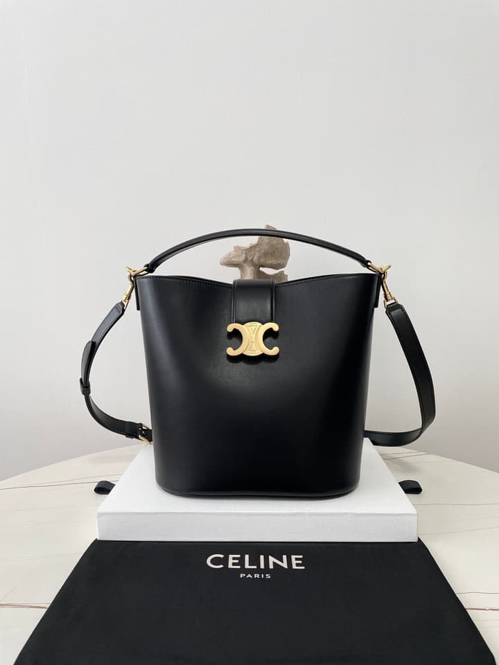 Celine Louise Triomphe Bucket Bag in Black
