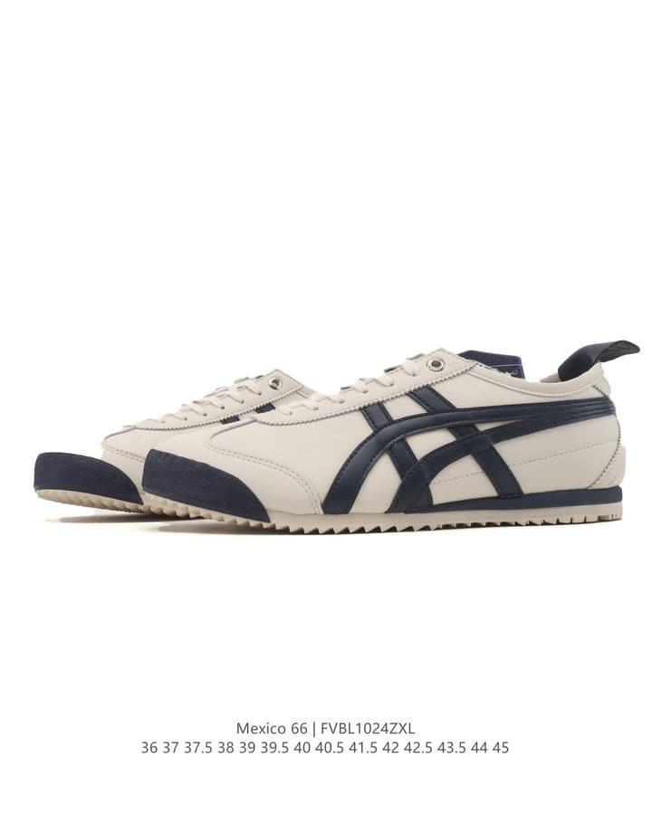 Onitsuka Tiger Mexico 66 Classic Retro Sneakers in Cream With Black Stripes