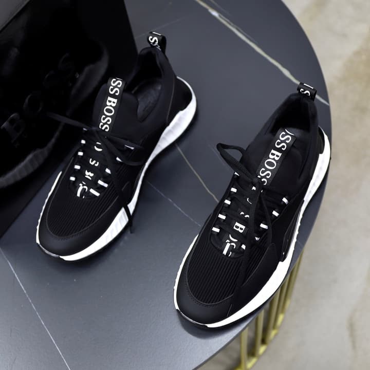 Boss Men's Knit Sneakers in Black Laced