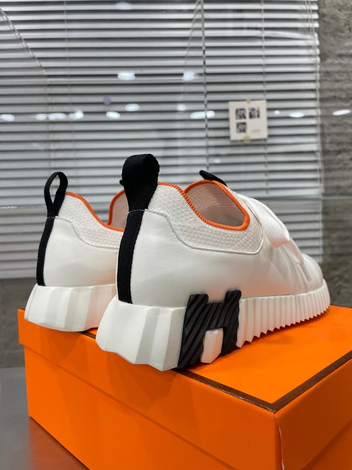 Hermès Sport Sneakers – Iconic Orange Edge in Black Knit With Black Laces