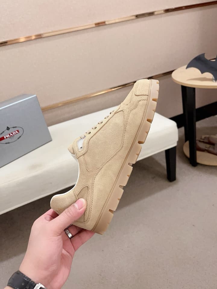 Prada Men's Air Cushion Sneakers in Beige Suede