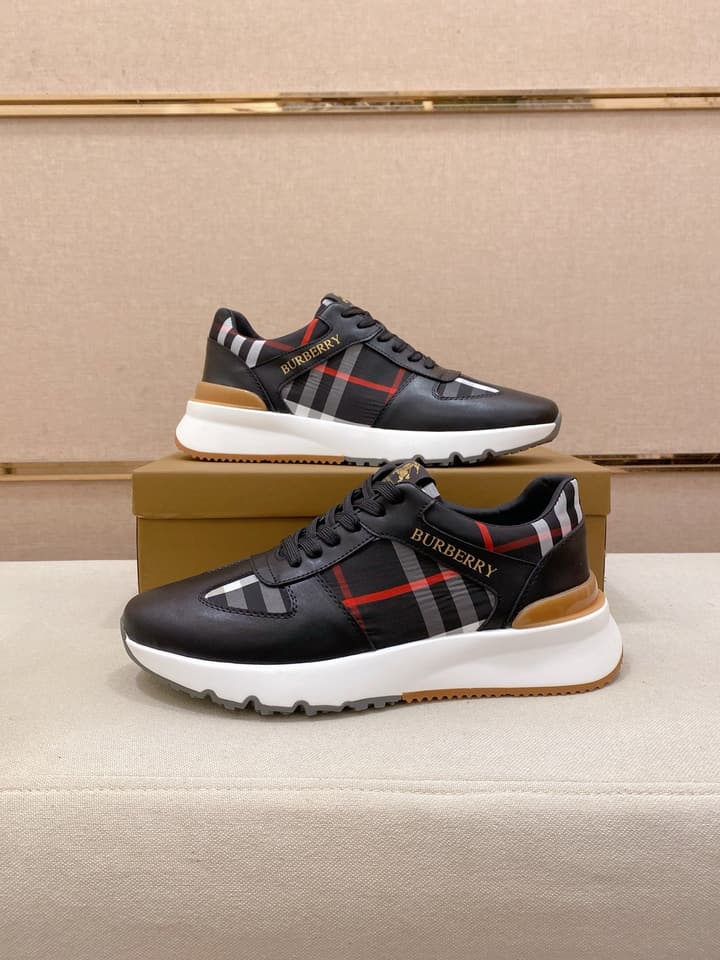 Burberry Italian Calfskin Leather Loafers in Dark Navy Check