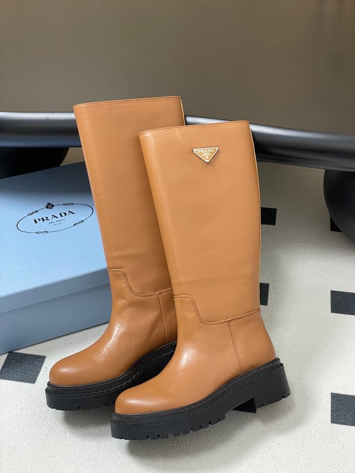 Prada Platform Leather Knight Boots – 25FW in Black