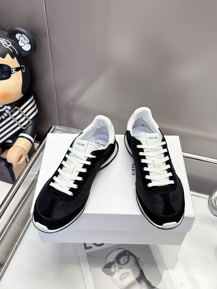Celine Racer Women's Low-Top Sneakers in Black With White Laces