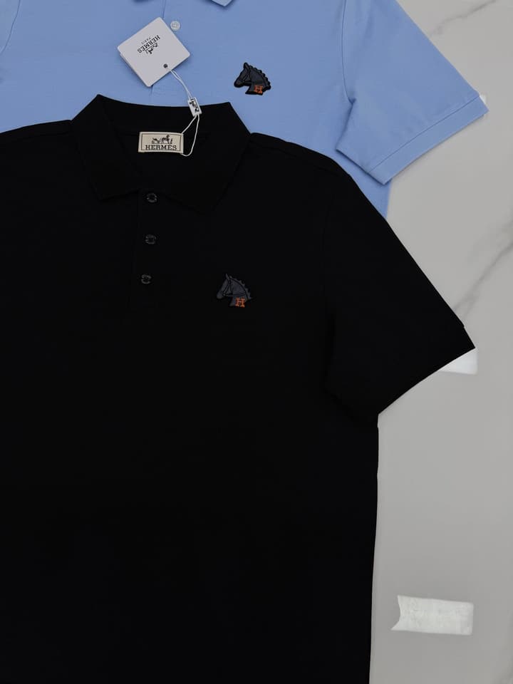 Hermès 3D Horse Flocking Polo Shirt in Black