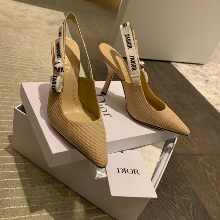 Dior J'Adior Technical Fabric Slingback Pumps in Apricot Technical Fabric