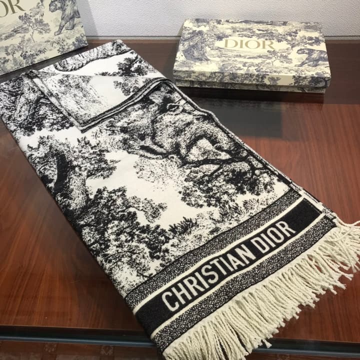 Dior Animal Print Cashmere Wool Scarf in Beige