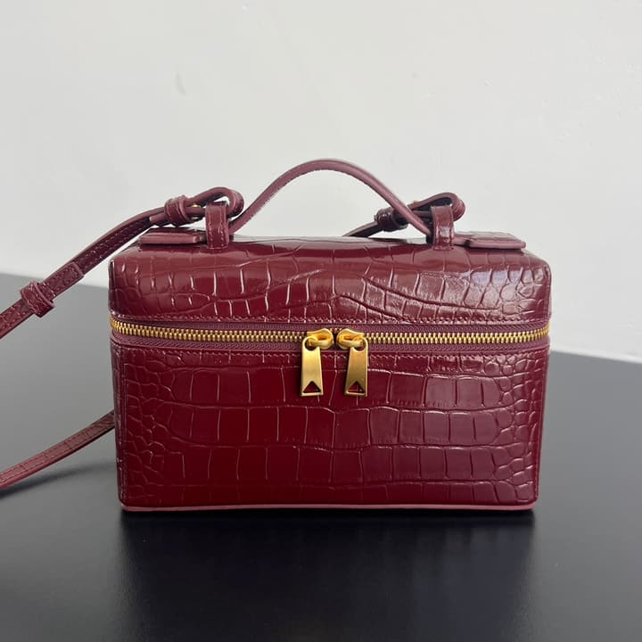 Bottega Veneta Crocodile Embossed Vanity Case in Deep Burgundy Croc