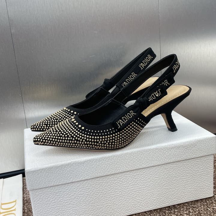 Dior J'Adior Rivet Heeled Sandals – 2024SS in Black Glitter Toe Slingback