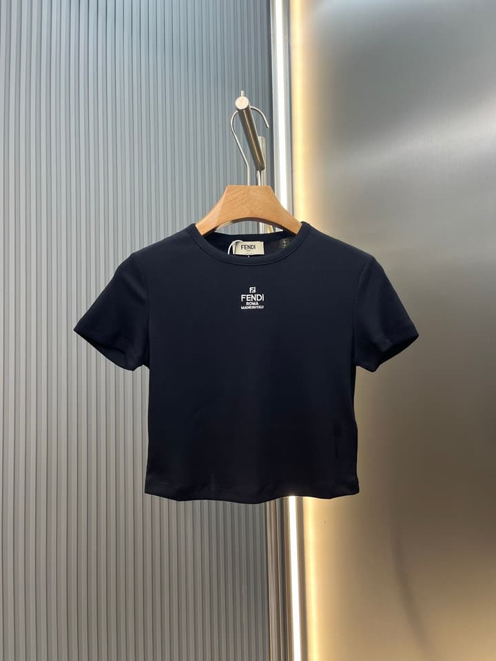 Fendi Roma Embroidered Knit T-Shirt in Black