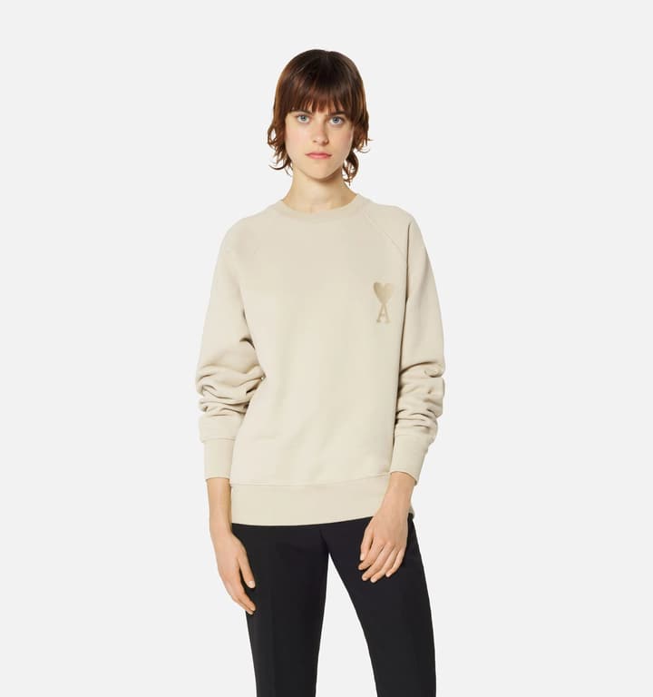 Ami Paris Ami de Coeur Embroidered Crewneck Sweatshirt in Gray