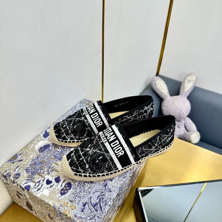 Dior Granville Embroidered Espadrille Flats in Beige/brown Oblique Pattern