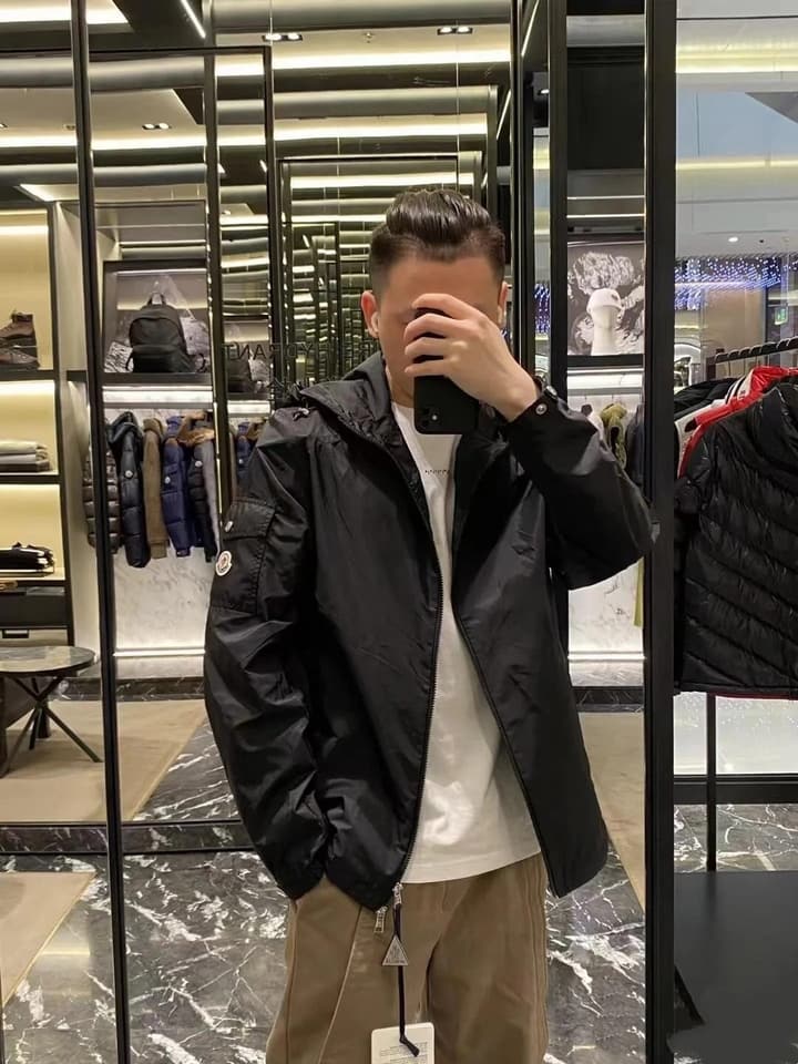 Moncler Classic Maya Hooded Windbreaker Jacket in Solid Black