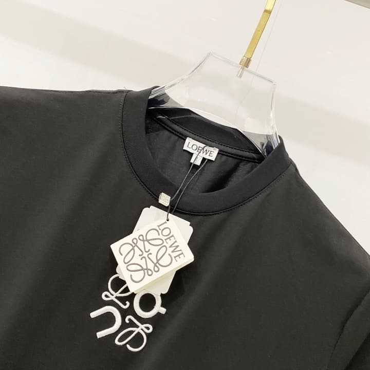 Loewe Mercerized Cotton Embroidered Logo T-Shirt in Black