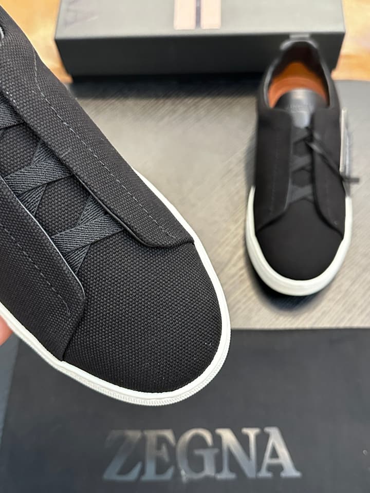 Zegna Triple Stitch Low-Top Sneakers in Black Suede