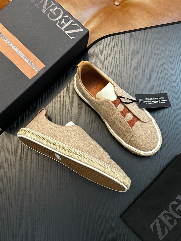 Zegna Triple Stitch Low-Top Sneakers in Dark Charcoal