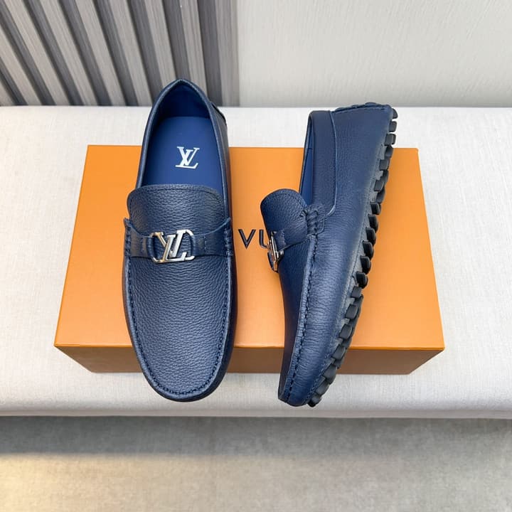 Louis Vuitton Pebbled Leather Driving Shoes in Black Smooth Leather