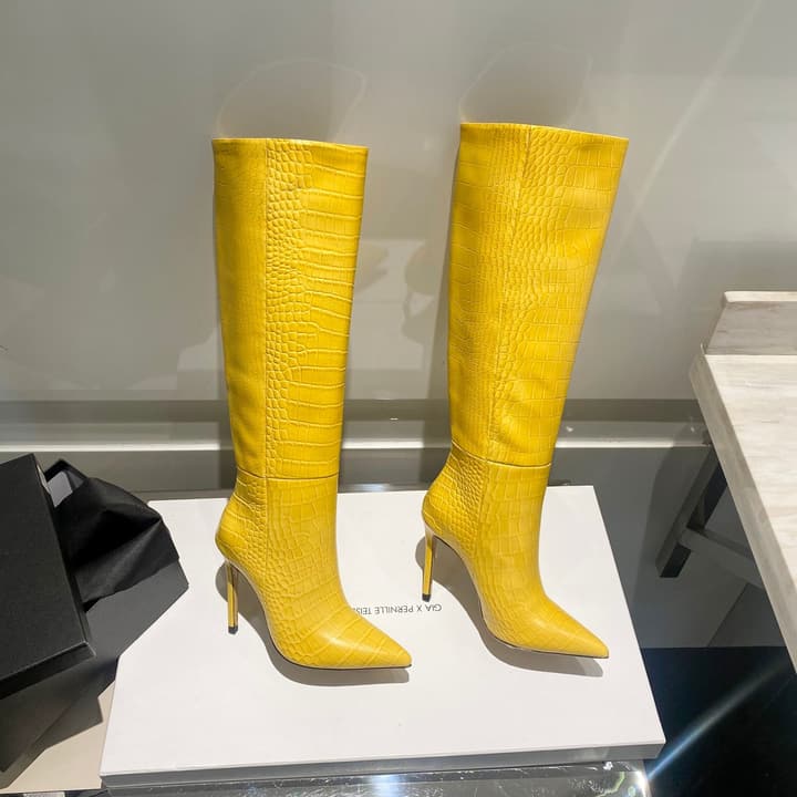 Paris Texas Crocodile Embossed Knee-High Boots – 2022 FW in Black Croc Embossed