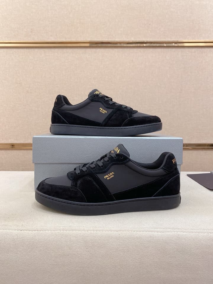 Prada Men's Leather Air Cushion Sneakers in Black Monochromatic