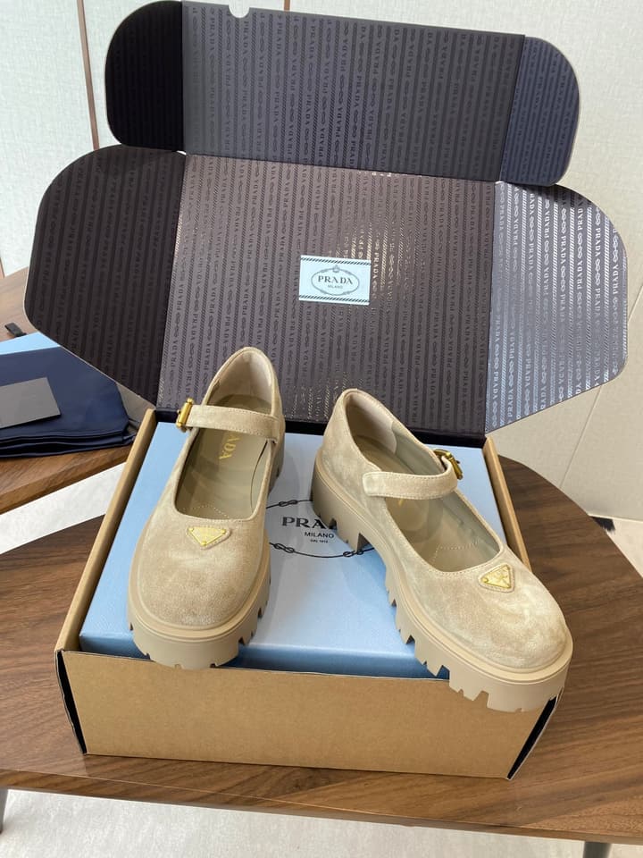 Prada Monolith Platform Mary Jane Shoes in Cream