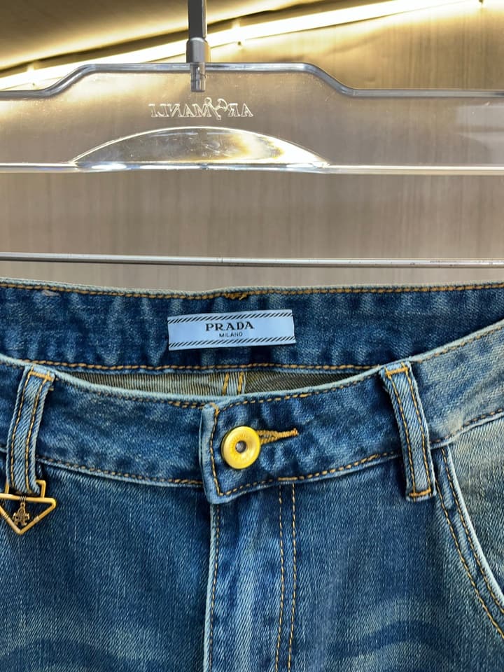 Prada Men's Washed Denim Jeans – 2025 Collection in Solid Black