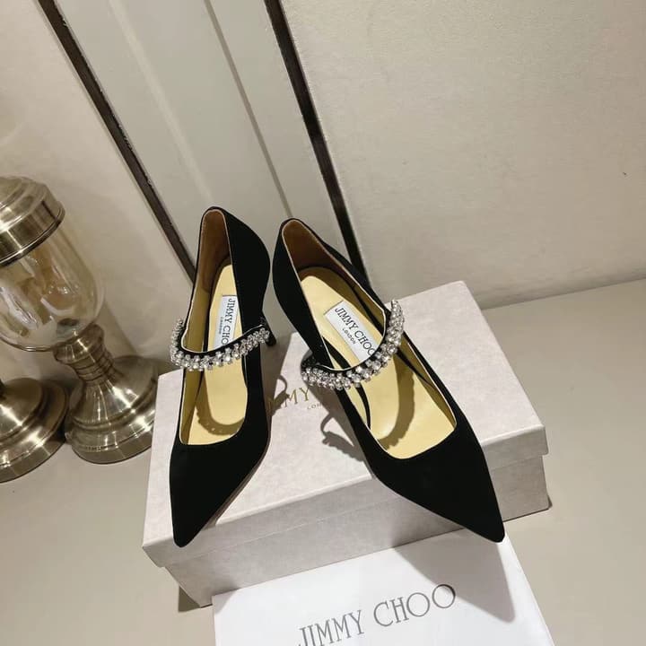 Jimmy Choo Crystal-Embellished Patent Leather Pumps in Black Lace