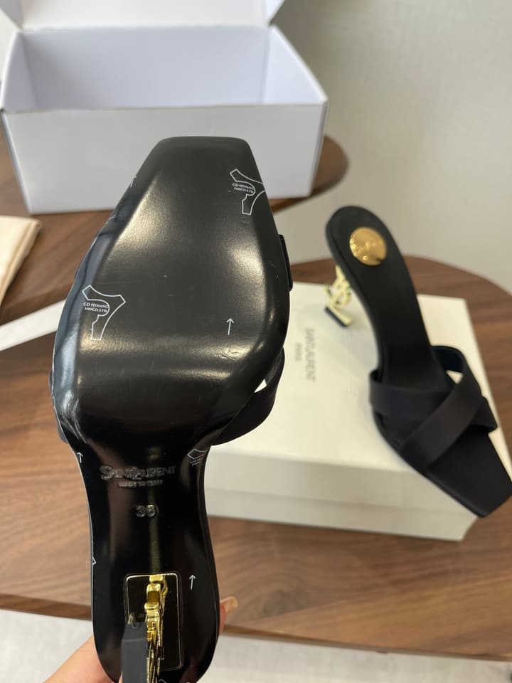 Saint Laurent Opyum Satin Heeled Mules – Early Spring Collection – 26S in Champagne Gold