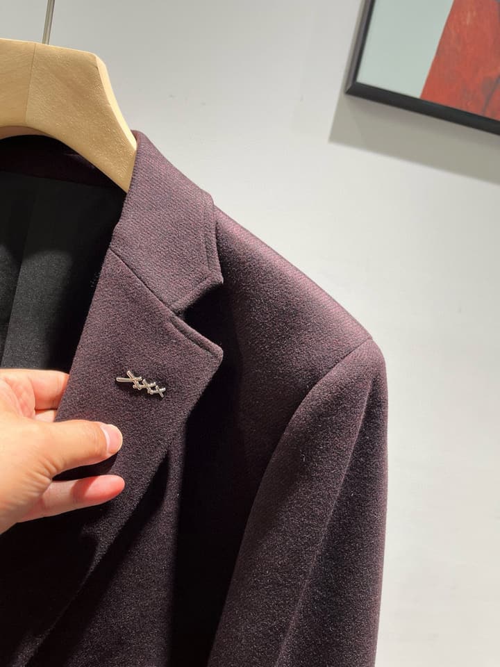 Zegna Men's Wool Houndstooth Blazer – 2025FW in Deep Burgundy Houndstooth