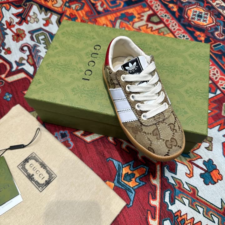 Adidas x Gucci Kids' Collaborative Sneakers – Kids Collection in Beige Gg Monogram With White Stripe