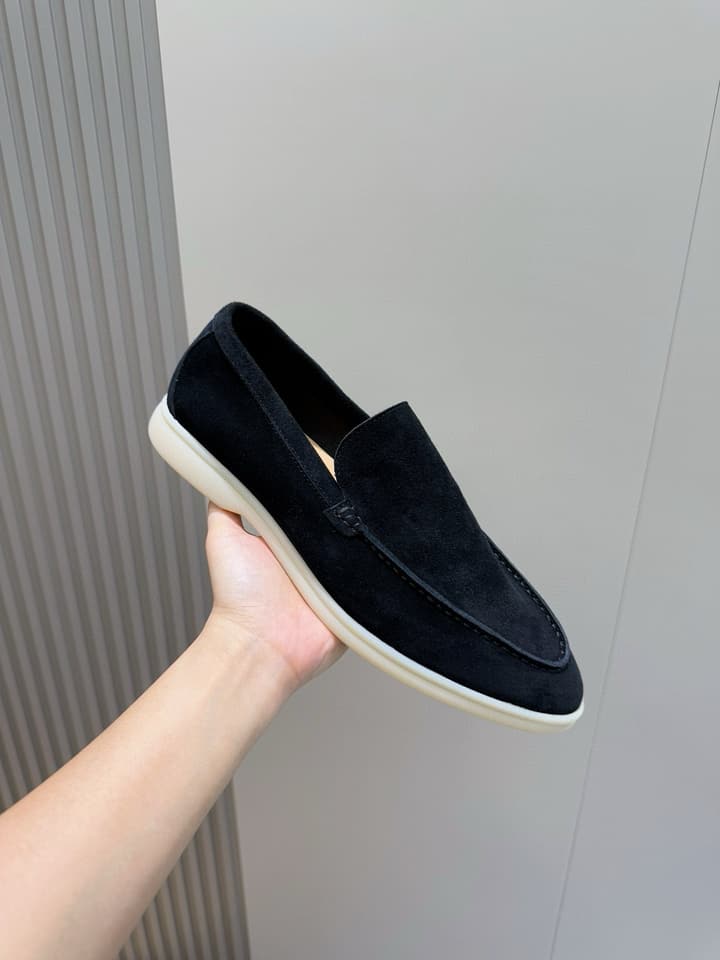 Loro Piana Italian Handmade Suede Driving Shoes in Black Suede