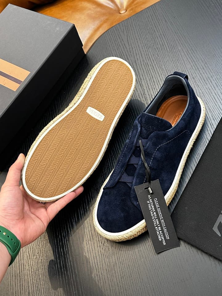 Ermenegildo Zegna Triple Stitch Low-Top Sneakers in Black Suede