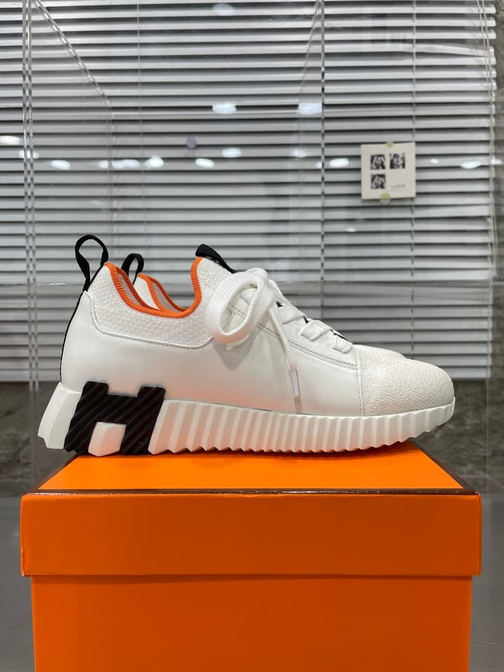 Hermès Sport Sneakers – Iconic Orange Edge in Black Knit With Black Laces