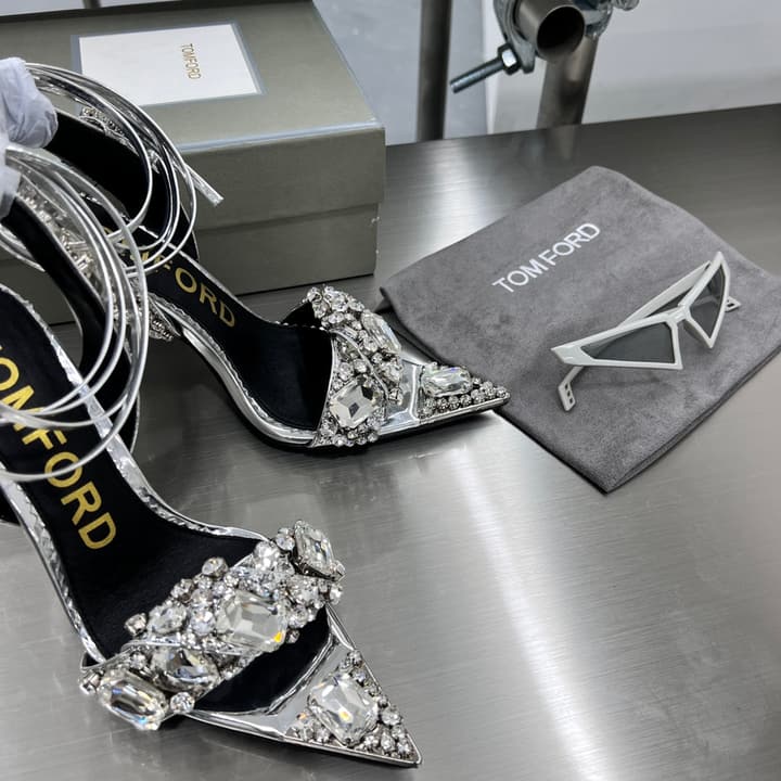 Tom Ford Gold Crystal Heeled Sandals in Metallic Gold