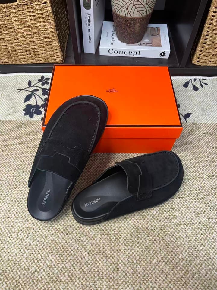 Hermès Suede Calfskin Chunky Mules